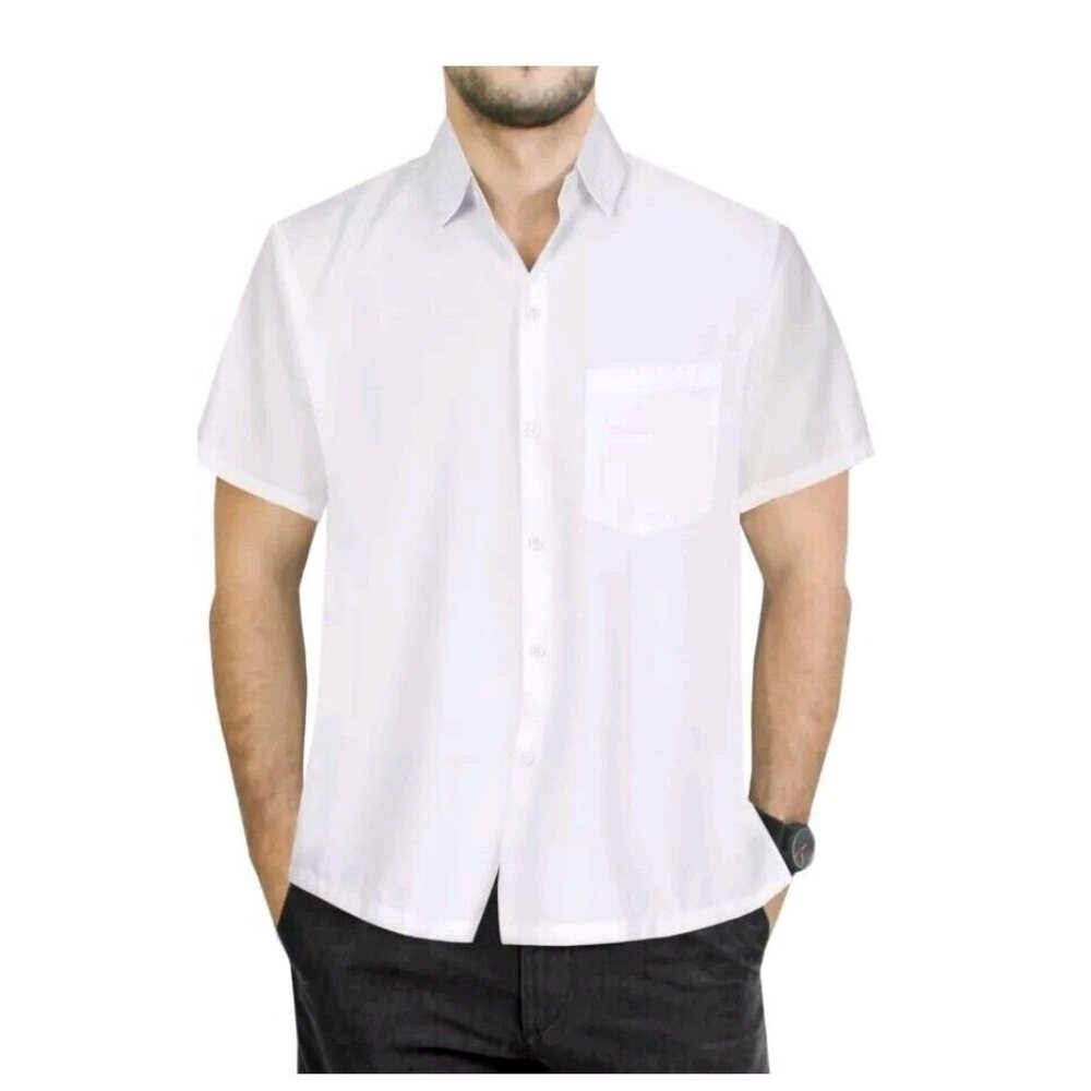 LA LEELA Men's White Casual Button down short sleeve shirt Size 3XL